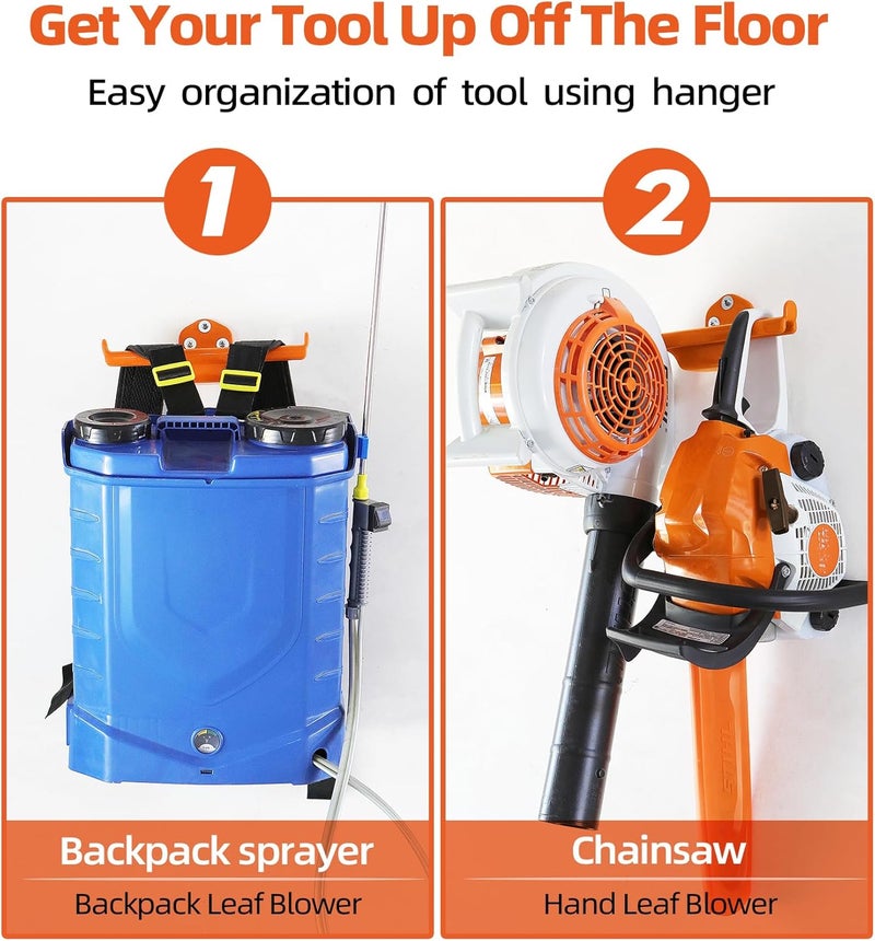 OSROENE Backpack Leaf Blower Hanger with Tube Hook, 2 Pack Backpack Sprayer Wall Mount, Heary Duty Chainsaw Wall Mount Stand Accessories Garage Organization Storage - Image 4